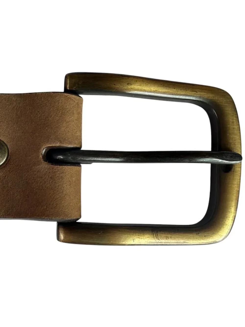 Brown Leather Belt THURSDAY BOOT CO Size 30.  MSRP $80 Gold Metal Square Buckle